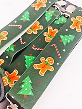 abordables Corbatas y pajaritas para hombres-Tirantes navideños para hombre – poliéster elástico con diseño de pan de jengibre y bastones de caramelo, estilo festivo para fiestas y celebraciones navideñas.