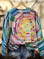 preiswerte Blumen-Hoodies-Damen Pullover Sweatshirt Patchwork Blumen Grafik Lässig Langarm Rundhalsausschnitt Normale Oberteile Lässig Straße Alltagskleidung Blau Gelb Herbst Winter