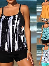 baratos Tankinis-Tankini Feminino de Biquíni 2 Peças com Cintura Alta Controle de Barriga Cintura Alta Slim Costas Nuas Roupas de Praia de Férias Gráfico Floral com Decote U Sem Mangas