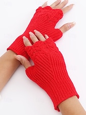 levne Dámské rukavice-Dámské pletené vánoční rukavice – měkký přízový materiál s krajkovým vzorem, dostupné v několika barvách, ideální jako zimní a sváteční dárek