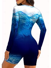 tanie Rash guardy One Piece-Damskie Skafander z lycry Strój kąpielowy Kostium kąpielowy Ocean Abstrakcja Zapiąć na zamek błyskawiczny Wyjmowane wkładki Suwak przedni Ochrona przeciwsłoneczna UV UPF50+ Ultra lekki (UL) Długi