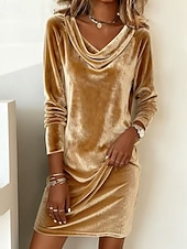 economico Vestito Semplice-abito midi da donna, abito tubino, abito attillato, festa, compleanno, cocktail, quotidiano, vestibilità regolare, tinta unita, manica lunga, girocollo, blu, argento, rosso vino, nero, autunno inverno