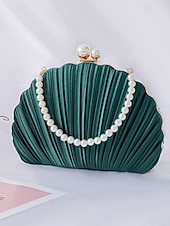 tanie Kopertówki i torebki wieczorowe-plisowana damska kopertówka z perłowym uchwytem – elegancka wieczorowa torebka, w wielu kolorach – idealna na wesela, imprezy i specjalne okazje