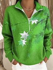 ieftine Hanorace florale-Pentru femei Hanorac pulover Floral Grafic Casual Manșon Lung Jumătate cu fermoar Topuri obișnuite Casual Zilnice Sport Albastru piscină Mov Portocaliu Trifoi Toamnă Iarnă