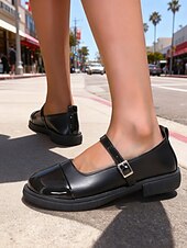 economico Ballerine da donna-ballerine Mary Jane da donna in vernice bianca e nera - scarpe eleganti con punta tonda e cinturino con fibbia, comode per tutti i giorni, l&#039;ufficio e lo street style
