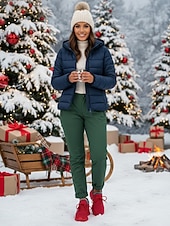 tanie Trampki damskie-Damskie czerwone trampki z podszewką z polaru - ciepłe, dzianinowe buty codzienne z antypoślizgową podeszwą, wygodne obuwie świąteczne na zimowe spacery i podróże