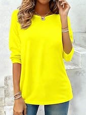 cheap Plain tee-Women's T Shirt Plain Vintage Stylish Classic Long Sleeve Crew Neck Regular Tops Daily Print Blue Black White Yellow Pink Spring Fall Winter