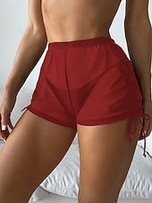 preiswerte Bikini-Höschen-Damen dehnbare Boxershorts Badeanzug Rüschen Dehnbare Boxershorts Hohe Taille Aktivurlaub Einfarbiger ärmelloser Badeanzug