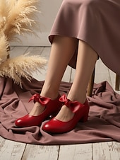 baratos Scarpins de salto bloco-Sapatos Mary Jane femininos vintage dos anos 1950 em couro sintético verde com detalhe de laço - estilo retrô elegante, perfeitos para eventos vitorianos e eduardianos e reuniões formais.