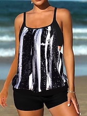 baratos Tankinis-Tankini Feminino de Biquíni 2 Peças com Cintura Alta Controle de Barriga Cintura Alta Slim Costas Nuas Roupas de Praia de Férias Gráfico Floral com Decote U Sem Mangas