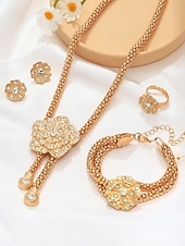 halpa Naisten kaulakoru-Naisten kullanvärinen kukkakorusetti kristalliyksityiskohdilla - elegantti kaulakoru, rannekoru &amp;korvakorut juhliin, häihin tai iltatilaisuuksiin