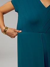 ieftine Jumpsuits-Dame Femeie Rochie casual Salopetă Albastru păun Manșon scurt Mânecă scurtă Simplu Multistratificat Vară Primăvară Toate Sezoanele În V Rotund Elegant Modern Fluid S M L