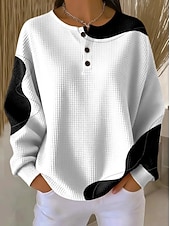 cheap Stripe&amp;Geometric Hoodies-Women's Pullover Sweatshirt Abstract Casual Long Sleeve Round Neck Regular Tops Casual Dailywear Blue White Yellow Pink Red Spring Fall