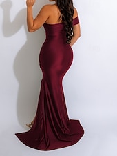 preiswerte Frauen schwarzes Kleid-Damen Langes Kleid Maxikleid Partykleid Cocktailkleid Etui-Kleid Elegant Mode Modern Party Besonderer Anlass Abendgesellschaft Normale Passform Einfach Ärmellos Ein-Schulter Schwarz Wein Sommer