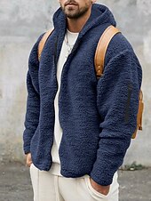baratos Jaquetas Casuais-Homens Casaco de inverno Casaco de pelúcia Jaqueta casual Ao ar livre Casual Térmico / Quente Bolsos Zip Completo Outono Inverno Tecido Roupa de rua Diário Com Capuz Padrão Preto Azul Marinha cáqui