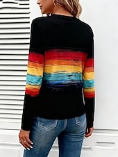 voordelige Stripe &amp; Geometrische t-shirt-Dames T-shirt Afdrukken Grafisch Gestreept Vintage Stijlvol Klassiek Lange mouw Strakke ronde hals Normale tops Dagelijks Weekend Zwart Lente Herfst Winter