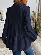 preiswerte Einfache Blusen-Damen Bluse Gerafft Knöpfe Einfarbig Stilvoll Lässig Langarm Hemdkragen Normale Oberteile Täglich Salbeigrün Schwarz Rote Marineblau Aprikose Frühling Herbst Winter