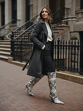 cheap Fashion Boots-Women&#039;s Snakeskin Print Knee-High Boots, Pointed Toe, Kitten Heel Boots for Casual and Night Out Styling