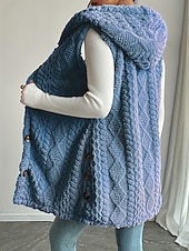 זול ווסט-בגדי ריקוד נשים אפוד פליסה וסט נוח נושם כפתורים יום יומי אחיד חופשה רחוב קזו'אל לבוש יומיומי חזה יחיד ארוך עם קפוצ'ון רגיל ללא שרוולים הלבשה עליונה פול שחור לבן אביב סתיו