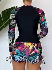 economico Tankini-Costume da bagno da donna tankini a 2 pezzi con pantaloni corti arricciati controlla pancia vita alta schiena scoperta abbigliamento da spiaggia per le vacanze costumi da bagno senza maniche a collo