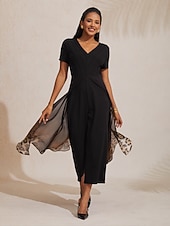 رخيصةأون Jumpsuits-جمبسوت شيفون محبوك بنقشة جلد الفهد المتدرجة، أنيق، مناسب لحفلات العطلات