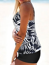 economico Tankini-Costume da bagno tankini da donna 2 pezzi pantaloni corti palma controllo pancia vita alta slinguato senza schiena vacanza in spiaggia scollatura a giro floreale senza maniche