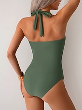 Χαμηλού Κόστους Ολόσωμα μαγιό-Γυναικείο Ολόσωμο Μαγιό Αδυνατιστικό Ραμμένο Μονοκίνι Έλεγχος Κοιλιάς Ψηλή Μέση Slim Χωρίς Πλάτη Διακοπές Παραλία Στερεό Χρώμα Halter Λαιμός Αμάνικο Μαγιό