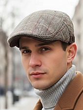 זול כובעי גברים-כובע שטוח וינטג' לגברים מפוליאסטר, עיצוב משובץ, זמין במגוון צבעים, כובע קז'ואל ואופנתי לסתיו ולחורף