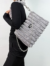 cheap Handbag &amp; Totes-Women's Faux Fur Shoulder Bag, Multi-Color, Versatile Carry Styles, Fashionable Chain Strap, Ideal for Casual &amp; Party Wear