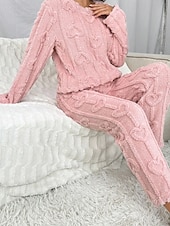 preiswerte Damen Loungewear-Damen Schlafanzug Freizeitkleidung Schlafanzug Set Lässig Einfarbig Elastischer Bund Hose Heim Täglich Bett Langarm Rundhalsausschnitt Rosa Herbst Winter Lässiger Schnitt