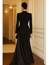 cheap Tuxedo Dresses-Women's Tuxedo Dress Ball Gown A-Line Formal Wedding Guest Satin Stretch Crepe Elegant Long Sleeve Floor Length Ankle Length Peak Lapel Double Breasted