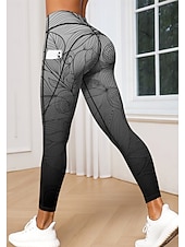 preiswerte 3D-Leggings-Damen Pilates-Leggings Fitnesshose Lässige Leggings Taschen Stempelsteuer Patchwork Pilates Fitnessstudio Fitnesstraining Hosen Strumpfhosen Leggings Blumenmuster Farbverläufe Abstrakt Dunkelgrau
