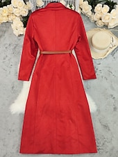 tanie Kurtki zimowe-Damskie Płaszcz zimowy Płaszcz Zatrzymujący ciepło Wygodny Kieszeń Guziki Codzienny Równina Urlop Wyjściowe Weekend Długie Klapy wcięte Regularny Długi rękaw Odzież wierzchnia Czerwony Jesień Zima