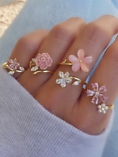 billige Valentinsdag-Sett med blomsterringer i legering til dame – elegant design med rosa og klare krystaller, perfekt for både uformelle og formelle anledninger