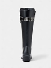 cheap Snow &amp; Winter Boots-Women's Black Leather Knee-High Boots with Wool Lining - Stylish Winter Fashion, Perfect for Cold Weather, Outdoor Activities and Casual Outings