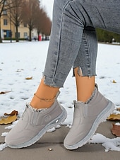 economico Sneakers da donna-Sneakers invernali da donna in caldo pile foderate in bordeaux - comode scarpe da esterno comode e impermeabili slip-on per il freddo e i viaggi di Natale