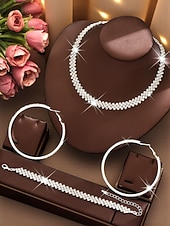 ieftine Ziua Îndrăgostiților-Set de bijuterii pentru femei cu strasuri aurii - cercei rotunzi strălucitori, colier tip choker cu cristale &amp;brățară asortată, accesorii glamour pentru baluri, baluri &amp;evenimente de petrecere