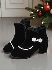 preiswerte Stiefeletten-Rote Damen-Ankle-Boots mit Imitationsperlenbesatz – eleganter Festtagsstil, weiches Futter, praktischer seitlicher Reißverschluss, perfekt für Weihnachtsfeiern, Winteroutfits, Familienfeste und als Geschenk.