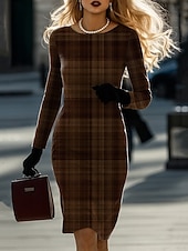 Χαμηλού Κόστους Ριγέ και γεωμετρικό φόρεμα-Γυναικεία Μίνι φόρεμα Κοντομάνικο φόρεμα Καθημερινό Ημιεπίσημα φορέματα Καθημερινά Γραφείο Κανονικό Γεωμετρικό Κυνηγόσκυλο Μακρυμάνικο Στρογγυλή Ψηλή Λαιμόκοψη