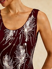 baratos Blusas femininas-Mulheres Blusa Tops elegantes Paetês Bordado Pena Elegante Manga 3/4 Colarinho Mandarim Tops regulares Festa de Noite Convidado do casamento Vinho Primavera Outono Inverno