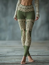 cheap Graphic Leggings-Women's Viking Leggings Cozy Leggings Vacation Vintage Ethnic Style Full Length High Waist Graphic Printing Comfortable Stretchy Casual Daily Vacation Green Spring Fall Slim Fit