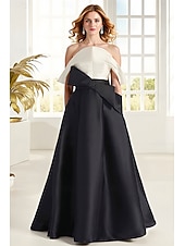 cheap Ankle Length-A-Line Floor Length Party Dress Cocktail Dress Wedding Guest Dress Evening Gown Elegant Sleeveless Off Shoulder Formal Pocket Satin with Pleats