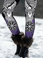 preiswerte -Damen Leggings Gemütliche Leggings Urlaub Vintage Ethno-Stil Volle Länge Hohe Taille Grafik Tiermotiv Drucken Bequem Dehnbar Lässig Täglich Outdoor Purpur Frühling Herbst Winter Schmale Passform