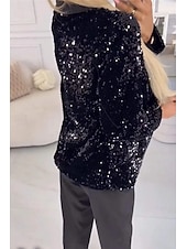 preiswerte Blazer &amp; Anzüge-Damen Blazer Freizeitjacke Bequem Pailletten Mode Lässig Einfarbig Party Straße Alltagskleidung Ausgehen Regulär Gekerbtes Revers Normale Passform Langarm Oberbekleidung Blau Schwarz Rote Herbst