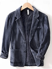 billige Blazer-Herre Kordfløyel jakke Halskrage Årgang Mote Utendørs Ensfarget Blazer Blå kaffe Grå Skreddersydd Single Breasted To-knapper