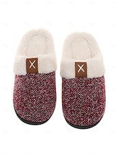 abordables Pantuflas y chanclas de mujer-Pantuflas de invierno cálidas de punto para mujer: zapatos de interior con forro polar de felpa y parte trasera completa con suela antideslizante para el hogar y el dormitorio