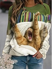 Χαμηλού Κόστους Ζώα Κορυφές-Γυναικεία Φούτερ πουλόβερ Στάμπα Γραφική Ζώο Μοντέρνα Καθημερινό Μακρυμάνικο Στρογγυλή Ψηλή Λαιμόκοψη Στρογγυλή Λαιμόκοψη Κανονικά μπλουζάκια Causal Δρόμος Καθημερινή Ένδυση