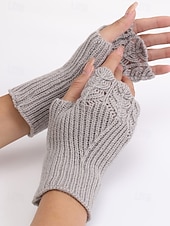 levne Dámské rukavice-Dámské pletené vánoční rukavice – měkký přízový materiál s krajkovým vzorem, dostupné v několika barvách, ideální jako zimní a sváteční dárek