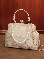 abordables Pochettes et sacs à main de soirée-Pochette élégante pour femme avec anse en nacre - motif floral brodé et finitions dorées, disponible en plusieurs couleurs, idéale pour les mariages, les fêtes et les occasions formelles.