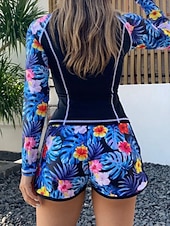 economico Tankini-Costume da bagno 2 pezzi tankini da donna con palme pantaloni corti controllo della pancia alta vita slim senza schienale per vacanze in spiaggia floreale scollo rotondo maniche lunghe